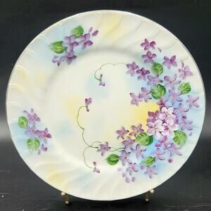 Vintage NORCREST Hand Painted 10" Plate Purple Violets Blue & Yellow